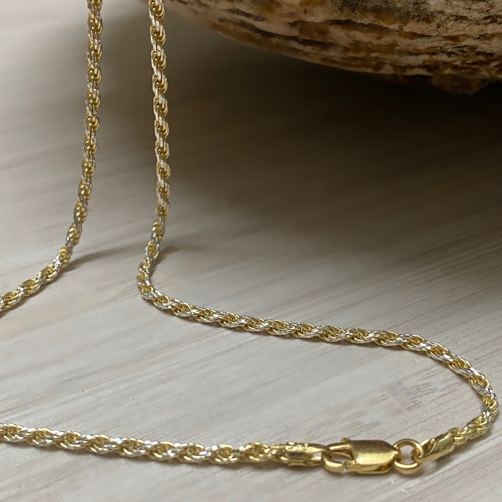 14K Gold Rope Chain •  Rope Chain • Real Silver • Men Chain 22” - Picture 4 of 11